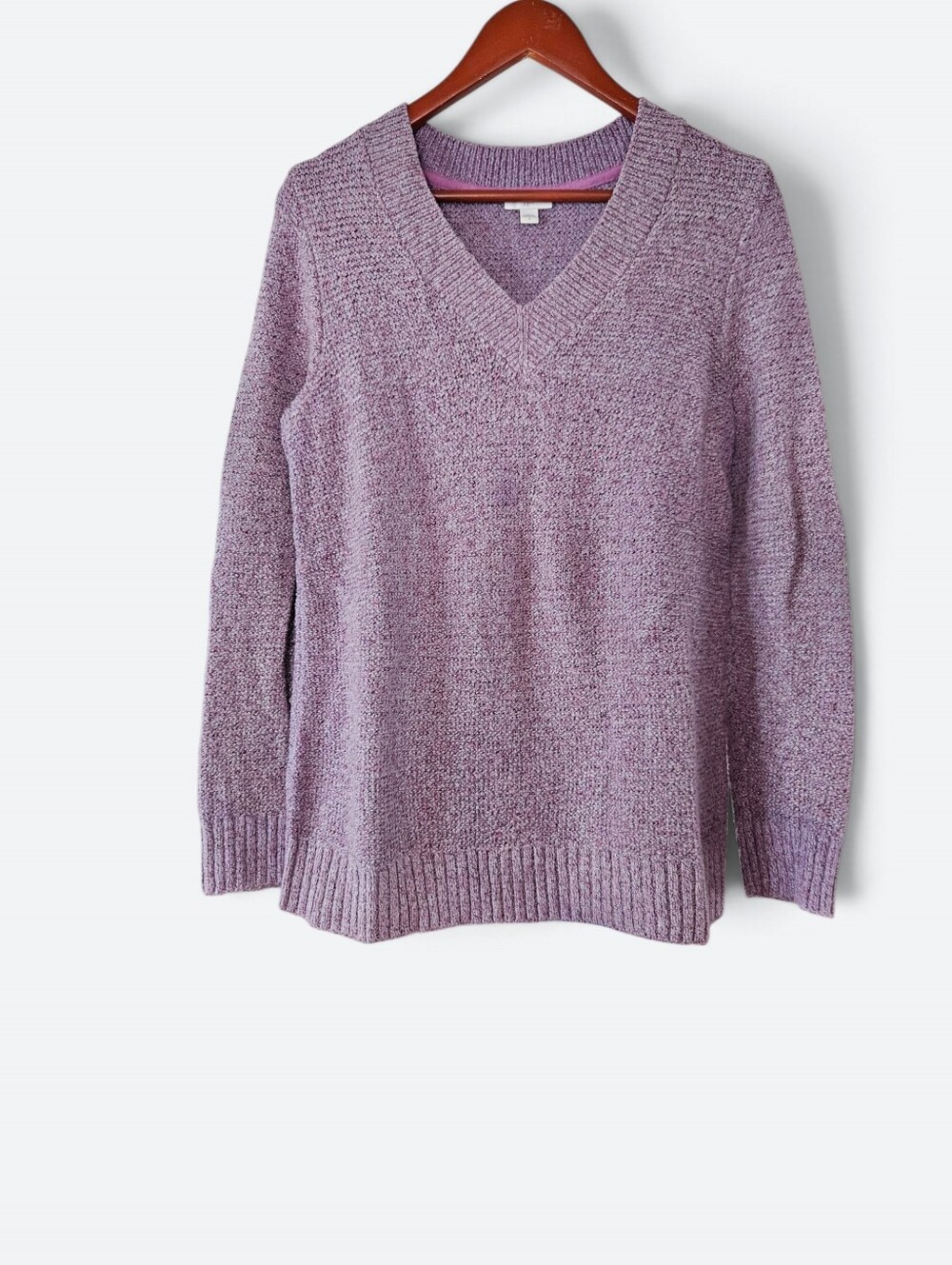 J.Jill Soft Textured Oversized V-Neck Alpaca Blend Sweater in Lavender Purple S